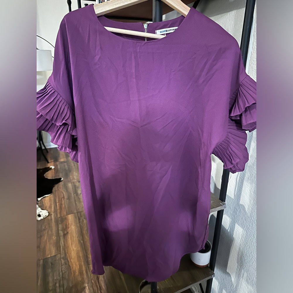 Purple Ruffle Sleeve Mini Dress